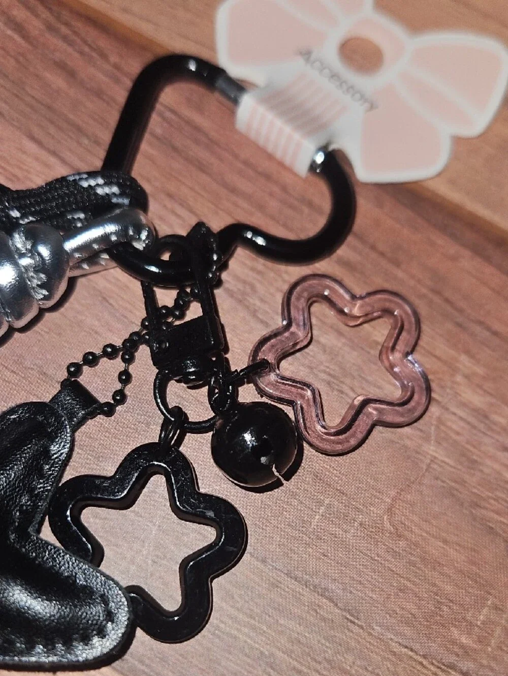 Black Star Charm Keychain with Metallic Accents